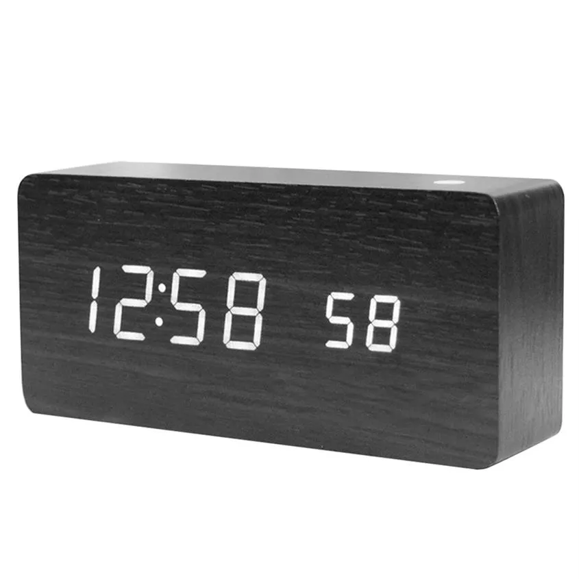 Amerikaanse stock led houten digitale wekker met USB-oplaadpoorten Black508o