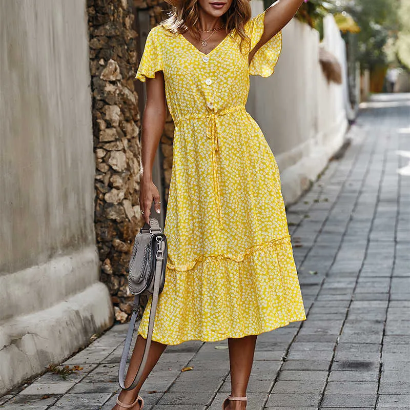 Compra Atuendo Moda De Verano Vestido Amarillo Para Mujer Bohemia Manga  Corta Vintage Vintage Maxi Vestidos Boho Wedding Guest Damas Robe P0809  Barato | Entrega Rápida Y Calidad | Es.Dhgate