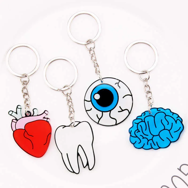 Nieuw orgaan hart sleutelhanger hersenen ogen tanden sleutelhanger vrouwen en mannen schattige anime cartoon kinderen sleutelhanger gift porte clef g1019