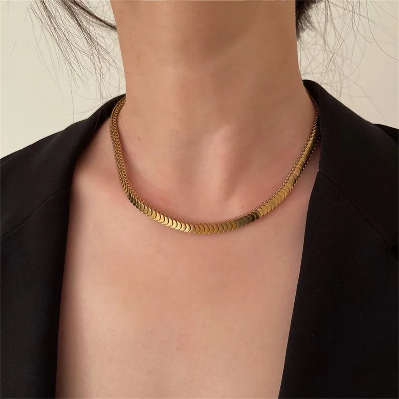 Stainless Steel Fashion Hip Hop fish scale chain necklace Gold Silver Punk Gothic Biker jewelry collarbone Cuba Necklaces For Women Girls