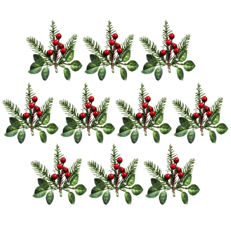 Dekoratif Çiçek Çelenkleri Noel Partisi Hediye Sarma Dekor Yapay Noel Bitki Berry Sahte 10 PCS/Set Çiçek Düzenlemesi Gerçekçi Pin