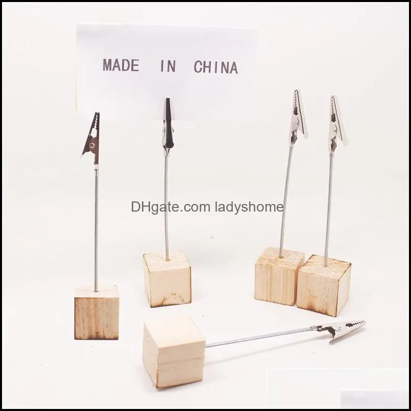 Place Card Holders with Alligator Clip Wooden Cube Base Photo Memo Clip Wood Stand Office Party Supplies HWD7059