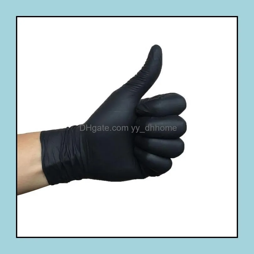 5本の指の手袋ミトン帽子、スカーフファッションaespories厚くなったA級の使い捨て可能な黒いNBRラテックスゴムタトゥーの反油とスリップR