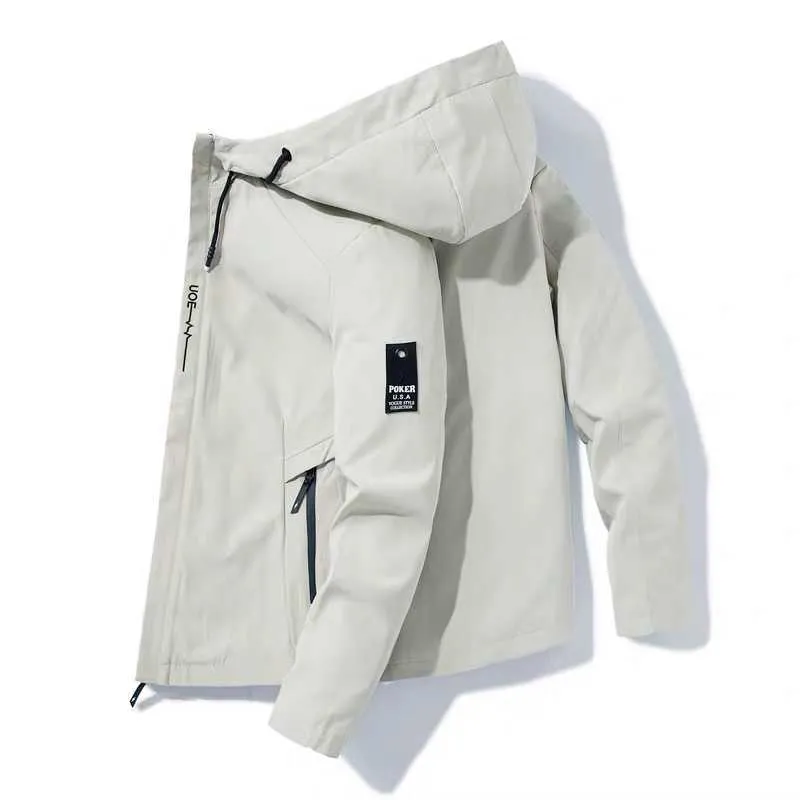 Mens Hooded Windbreaker Jacket Men Fashion Color Matching Bomber