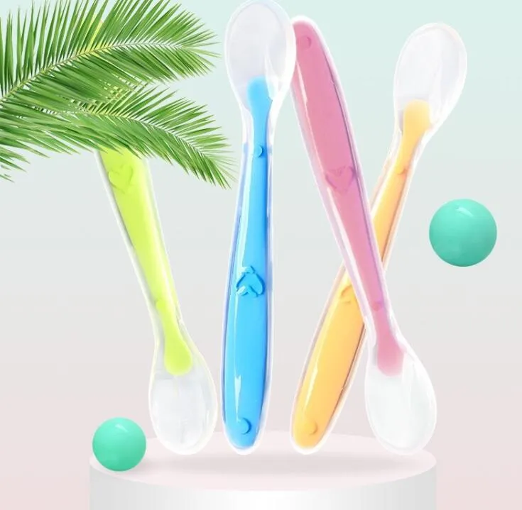 Baby Silicone Spoon Baby Feeding Spoons Food-grade Silicone Soft Spoon Candy Color Training Spoon Home Feed Tool YL453