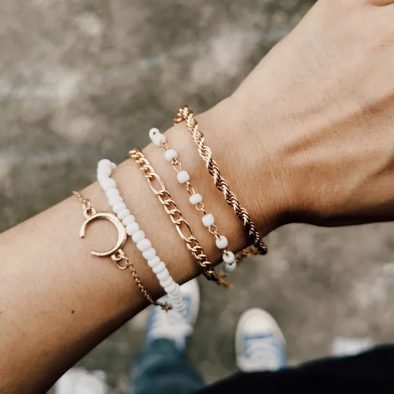 2021 New Fashion Bead Chain Bracelet For Women Boho Gold Color Luxury Clasps Charm Women's Hand Bracelets Jewelry Gift Bangles