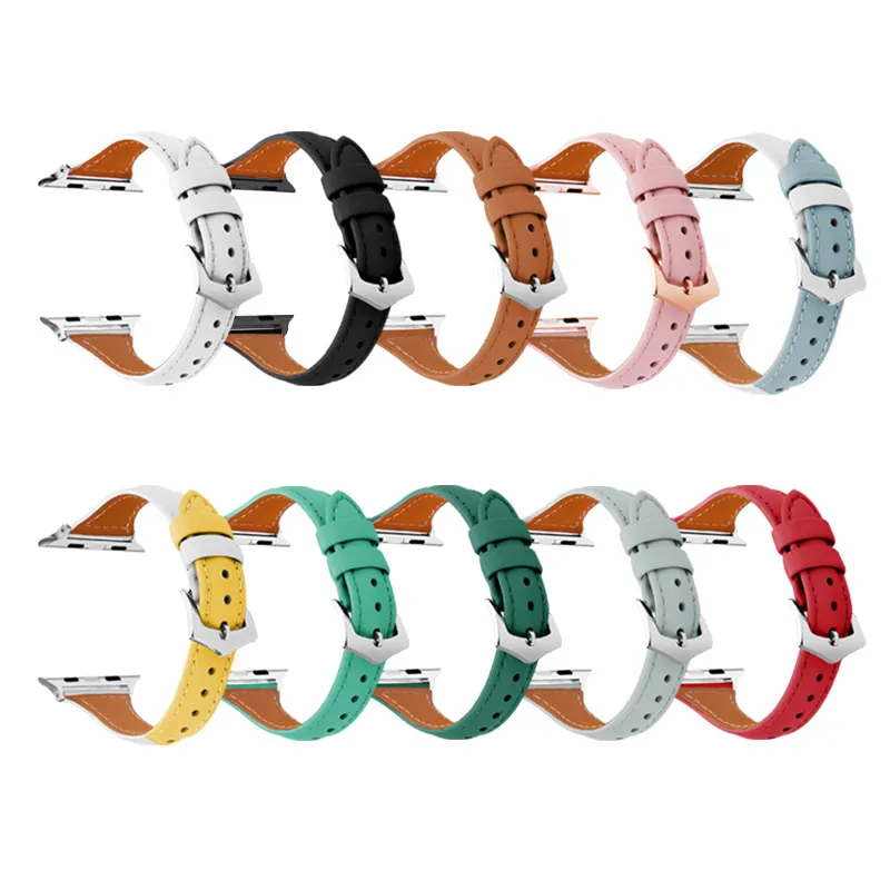 Bracelet de montre en cuir de luxe pour Apple Watch 44mm 42mm 40mm 38mm Bandes Bracelet Iwatch Series SE 6 5 4 3 Bracelets Boucle de mode