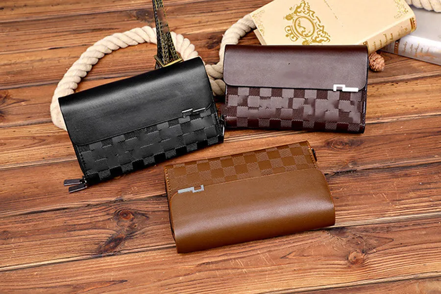 Newest men classic standard travel wallet fashion leather long purse moneybag zipper pouch coin pocket note compartment man clutch218f