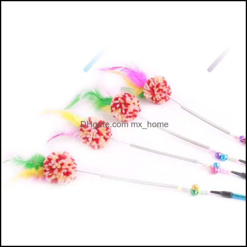 Cat Toy Cute Funny Cat Rod Colorful Teaser Wand Steel Wire Plastic Cats Interactive Stick Pet Toys Ball Cat Supplies Wholesale DBC