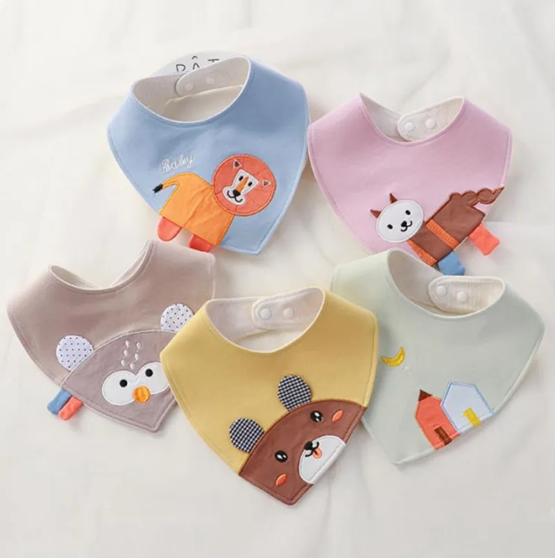 Baby Bibs Animal Embroidery Newborn Burp Cloths Soft Cotton Triangle Towel Infant Bandanas Baby Feeding Accessories 5 Designs DW6454