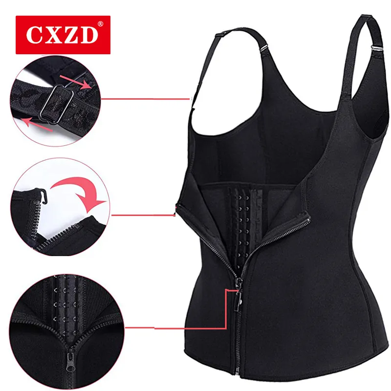 CXZD Womens Midja Trainer Corset Vest Slimming Body Shaper Cincher med dragkedja Justerbara band för viktminskning 210309