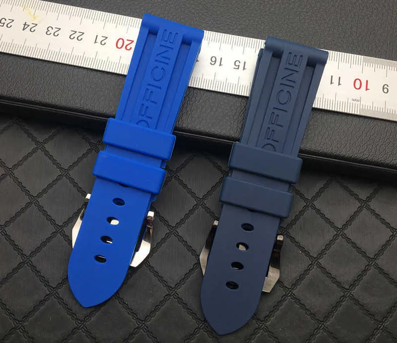 22mm 24mm Parlak Mavi Doğa Yumuşak Kauçuk Silikon Whatchband Watch Band Fit Panerai Kayışı Kemer Iğne Toka Için PAM111 Kemer H0915