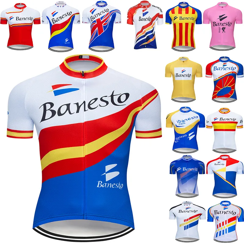 Banesto Takımı Pro Bisiklet Jersey MTB Ropa Ciclismo Erkek Kadın Yaz Bisiklet Maillot Bisiklet Jersey Giymek 220217