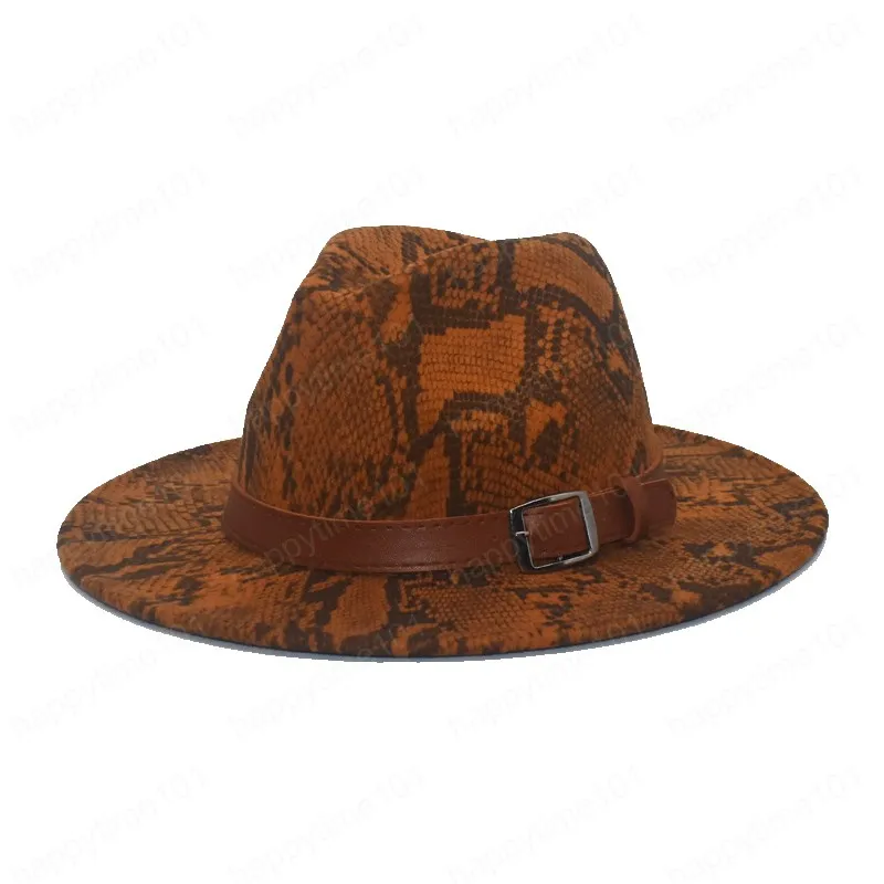 Novas Mulheres Clássicas Fedoras Snake Imprimir Amora Brim Fedora Chapéus de Lã Outono Jazz Chapéus Vintage Britânico Cowboy Chapéu