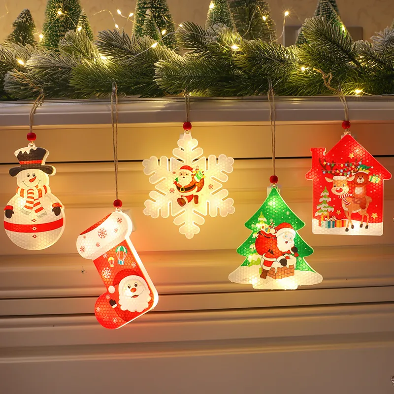 LED Guirlande Lumineuse Décoration De Noël Lumière Flocon De Neige Père Noël Étoile Chaussette Arbre Suspension Lampe pour Nouvel An Chambre Magasin Hôtel Décor