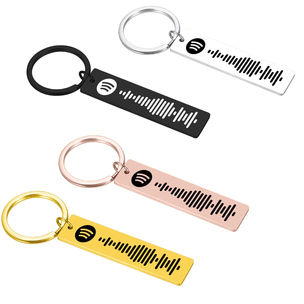 Personalisierte musik spotify scancode keychain für frauen männer edelstahl keyring benutzerdefinierte laser graving schmuck