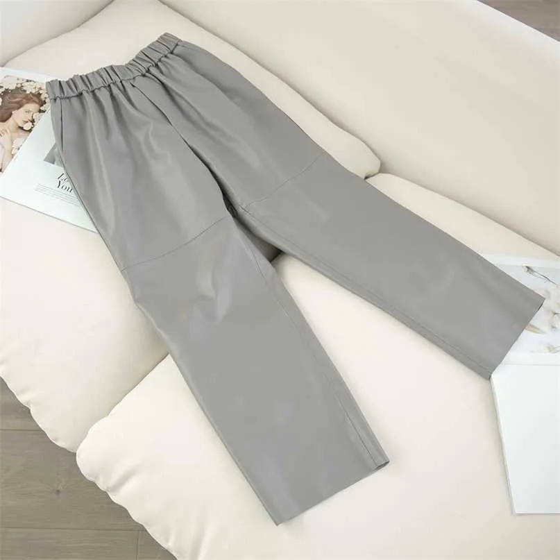 Genuine leather harem pants Women's real sheepskin trousers high waist plus size women Elastic streetwear 211118