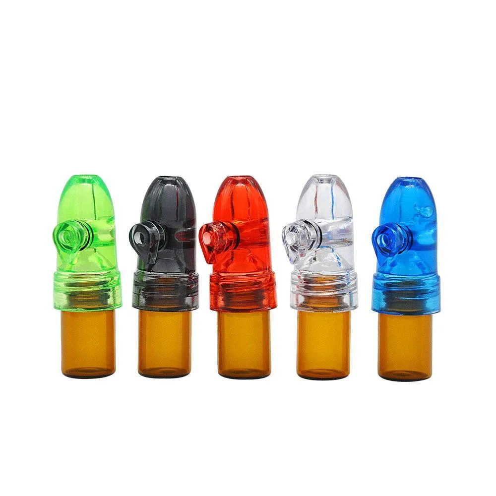 Plastic glass Bottle 53mm Snuff Dispenser Bullet Rocket Snorter sunff pill case Box snorter sniffer