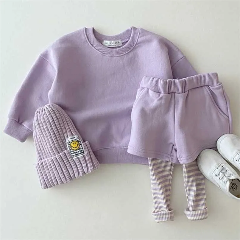 Korean Baby Clothes Boys Girls Candy Color Sweatshirts+Pants 2pcs Sets Tracksuits Casual Fashion Kids Children Clothing Sets 211021