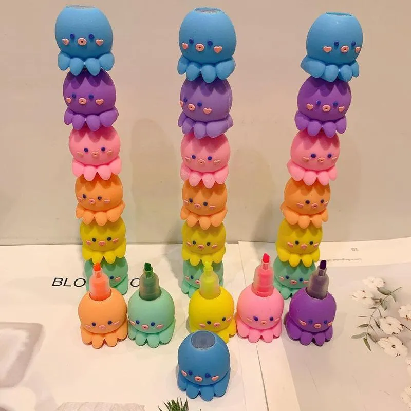 Highlighters Kawaii Assembly Octopus Fluorescent Note Number Pen Painting Set Stationery Highlight Animal School Gifts Mark Shape Childr P9A