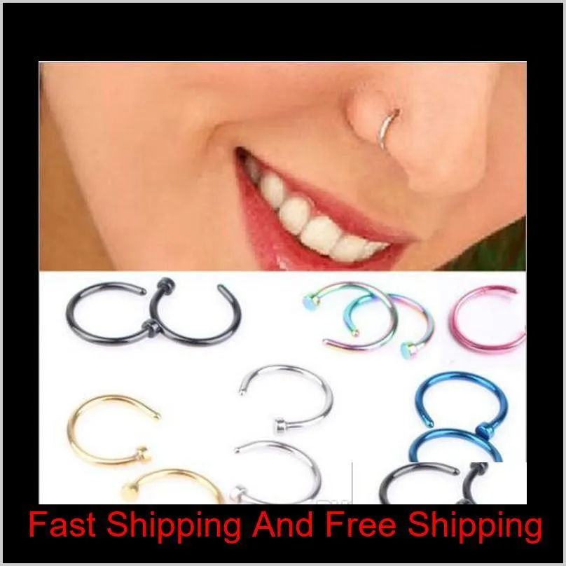 trendy nose rings body piercing jewelry fashion jewelry stainless steel nose open hoop ring earring studs fake nose rings non piercing