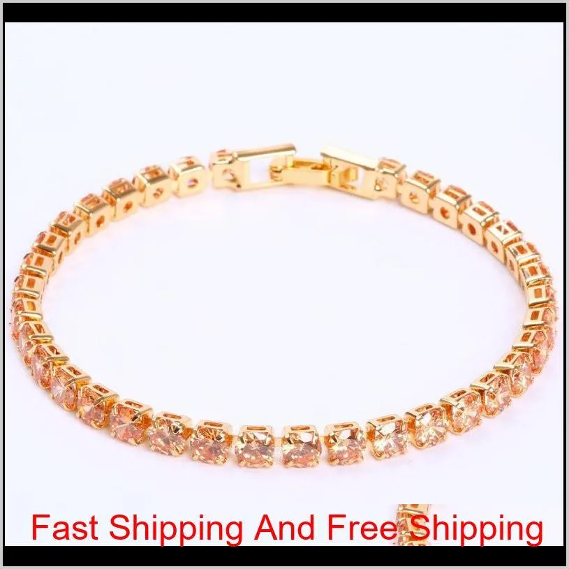 luxury 4mm cubic zirconia tennis bracelets iced out chain crystal wedding bracelet for women men gold silver bracelet jewelry