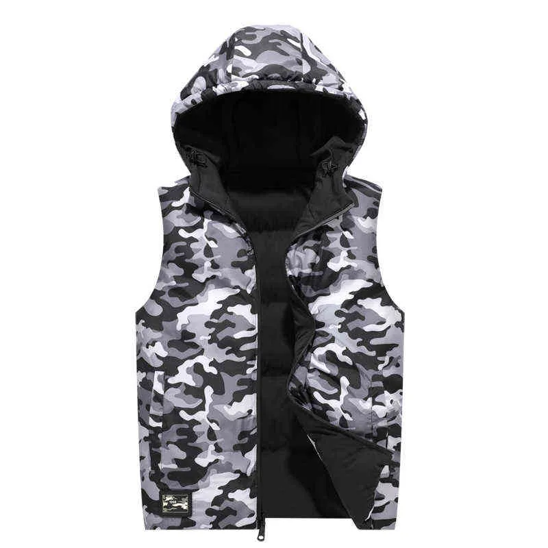 Couple Veste Gilet Hommes Automne et Hiver Camouflage Veste Sans Manches Chaud Grande Taille Hommes Gilet Double Face Veste M-8XL 211105