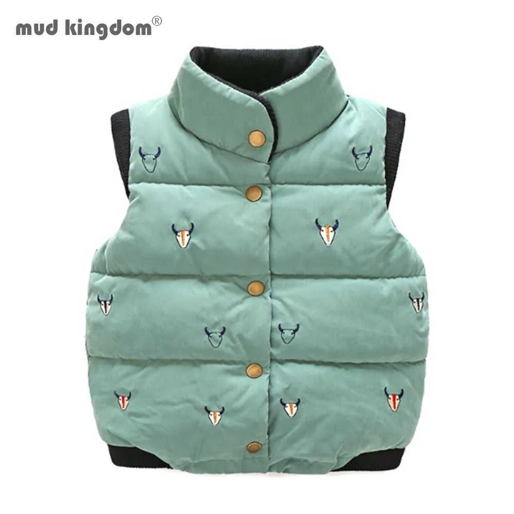 Mudkingdom Winter Kinder Weste ärmellose Jacke Pelz Daunenwesten Baby Oberbekleidung Wildleder Stickerei Weste 210615