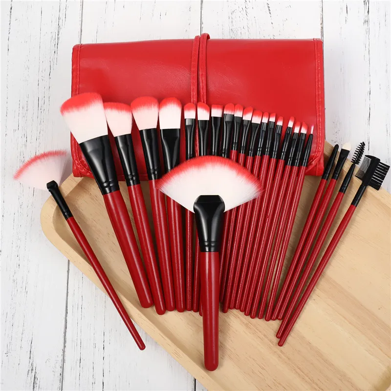 24-teiliges Foundation-Make-up-Pinsel-Set aus Holz mit PU-Beutel, Verpackung in 6 Farben, DHL-freies Verschiffen