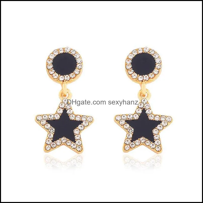 Five-pointed Star Square Circle Stud Earrings Women Geometric Alloy Diamond Ear Drop Korean Business Wind Party Gift Dangle Earring Jewelry