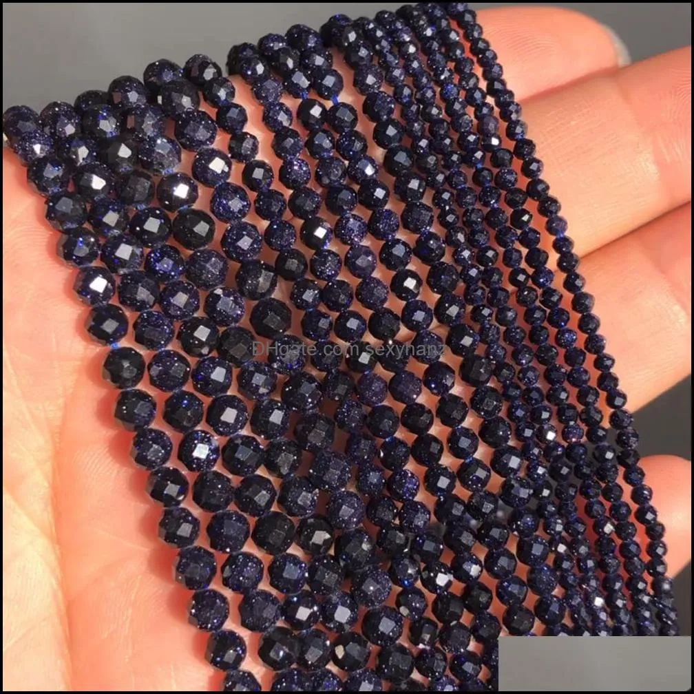 2 3 4mm Faceted Blue Sand Gem Stone Beads Round Loose Spacer Beads for Jewelry Making DIY Bracelet Earrings Accessories 15