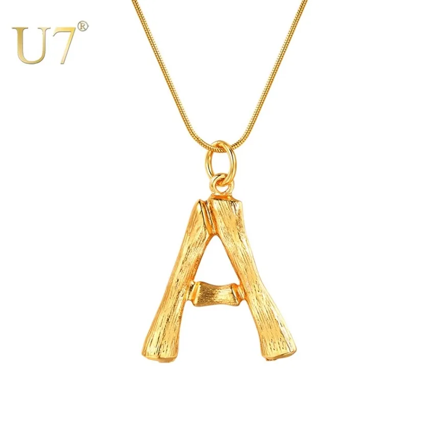 U7 Big Letters Bamboo Pendant Initial Necklaces for Women with 22" Snake Chain DIY Alphabet Jewelry Mother's Day Gift P1211 220222