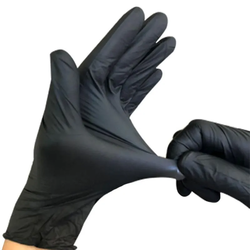 Disposable Gloves 50PC Nitrile Powder-Free Non- 3.5 Mil Black Kitchen Food Waterproof Service Cleaning