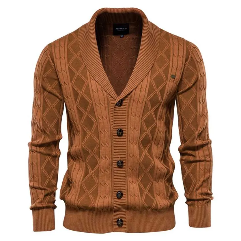 AIOPESON Cotton Argyle Cardigan Men Casual Single Breasted Solid Color Business Mens Cardigans Winter Fashion Sweater Man 220125