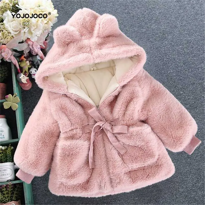 Vestiti per bambina inverno caldo cappotto di pelliccia maglione di lana giacca imbottita grandi orecchie in cotone trapuntato ispessito bambino 211203