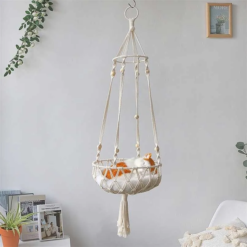 Grote Macrame Kat Hangmat, Macrame Opknoping Swing Dog Bed Mand Huis Huisdier Accessoires House Puppy Gift 211111