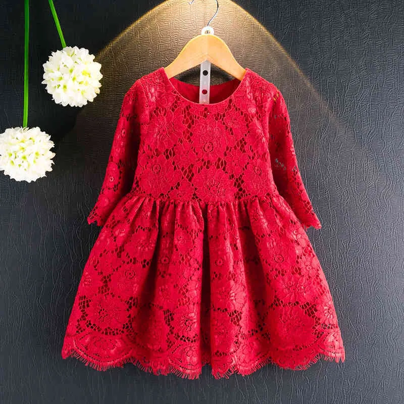 Vestido de bola vermelha meninas formais vestido outono princesa vestuário rosa flor vestido de menina para casamento crianças roupas 2-6t q0716
