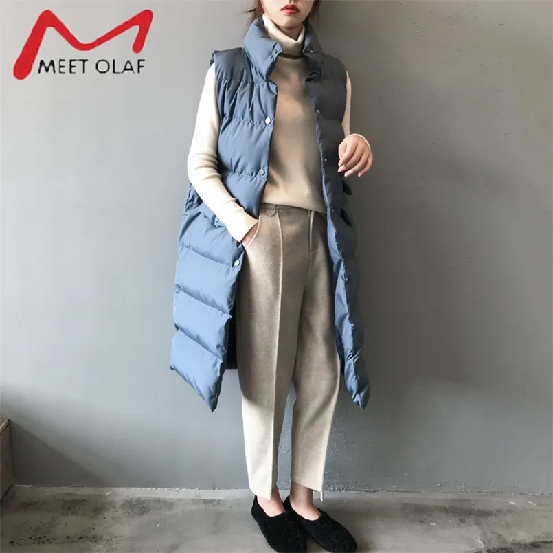 Women Winter Vest Coat Stand Collar Women Long Vest Warm Women Tops Vest Chaleco Mujer Gilet Casaco Feminino 210817