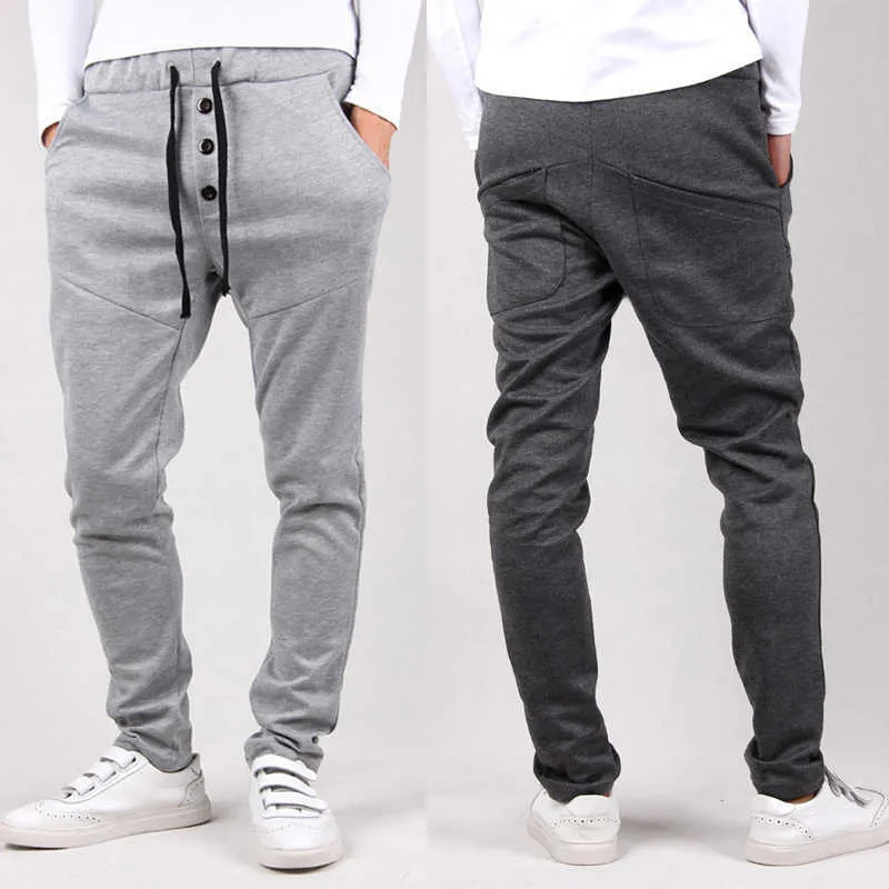 2019 Harem pantalones nuevo estilo moda casual pantalones de chándal flacos pantalones negros pantalones gota entrepierna pantalones de sudor hombres joggers barato gris x0723