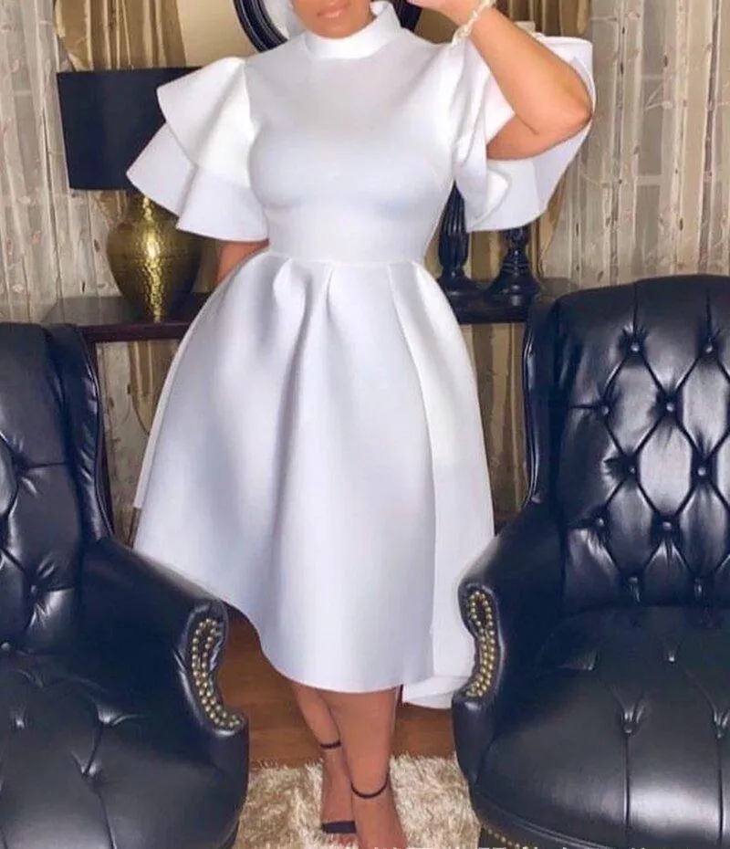 Plus Size Dresses Dress Women Summer 4XL 5XL Petal Sleeve Turtleneck Silm Bodycon Tunics Irregilar Ruffle White Prom Party