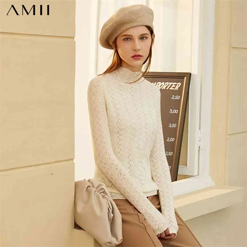 Minimalismus Winter Damen Pullover Mode Französisch Stil Aushöhlen Slim Fit Für Frauen 100% Wolle Pullover 12070633 210527