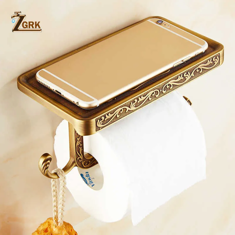 ZGRK Badezimmer-Toilettenhalter, Papierhandtuchhaken und Telefon, Chrom/Gold-Befestigungsteile 210709