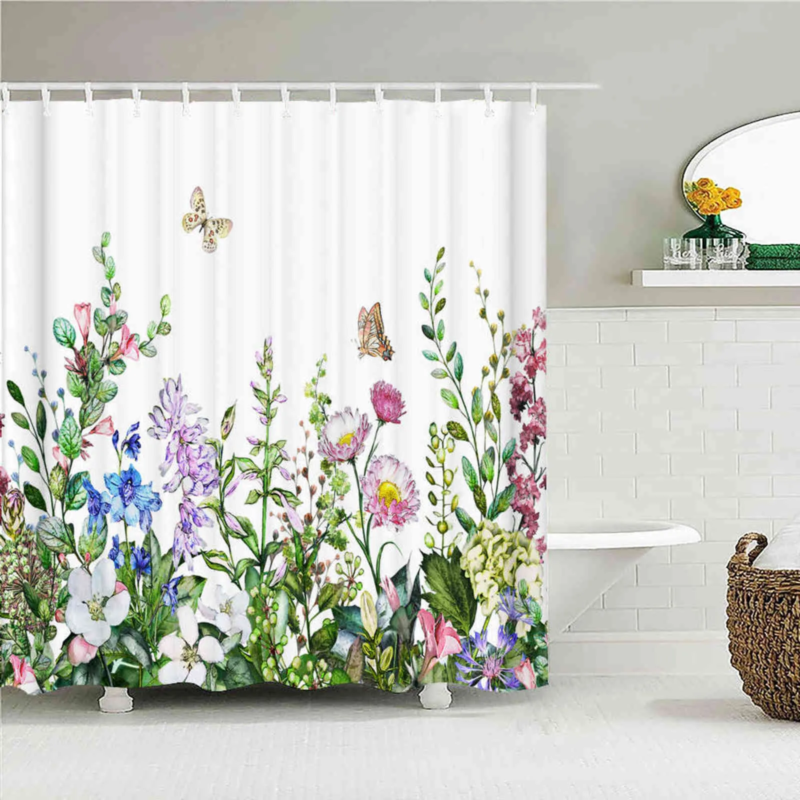 Waterproof 3D Butterfly Feather Butterfly Shower Curtain With