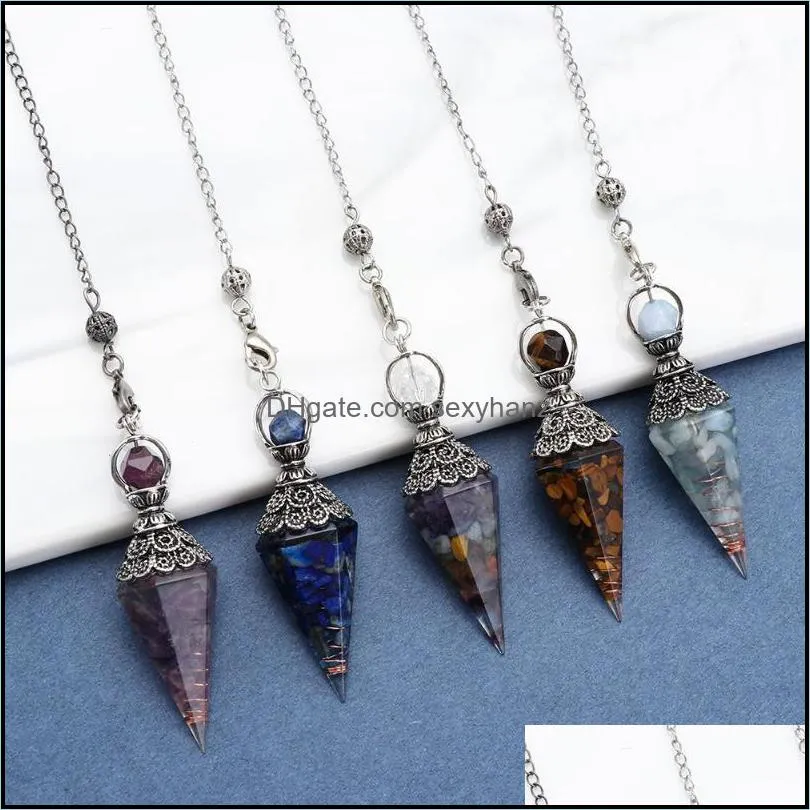 Pendant Necklaces Reiki Scrying Wicca Dowsing Pendulum Neckalce Divination Chakra Crystal Gemstone