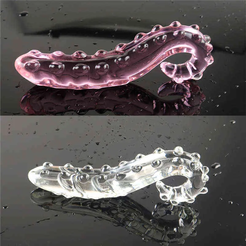 NXY Anal toys Pink White Hippocampus Tentacle Textured Sensual Glass Dildo Realistic Adults Butt Plug Sex Toys_voghion.com
