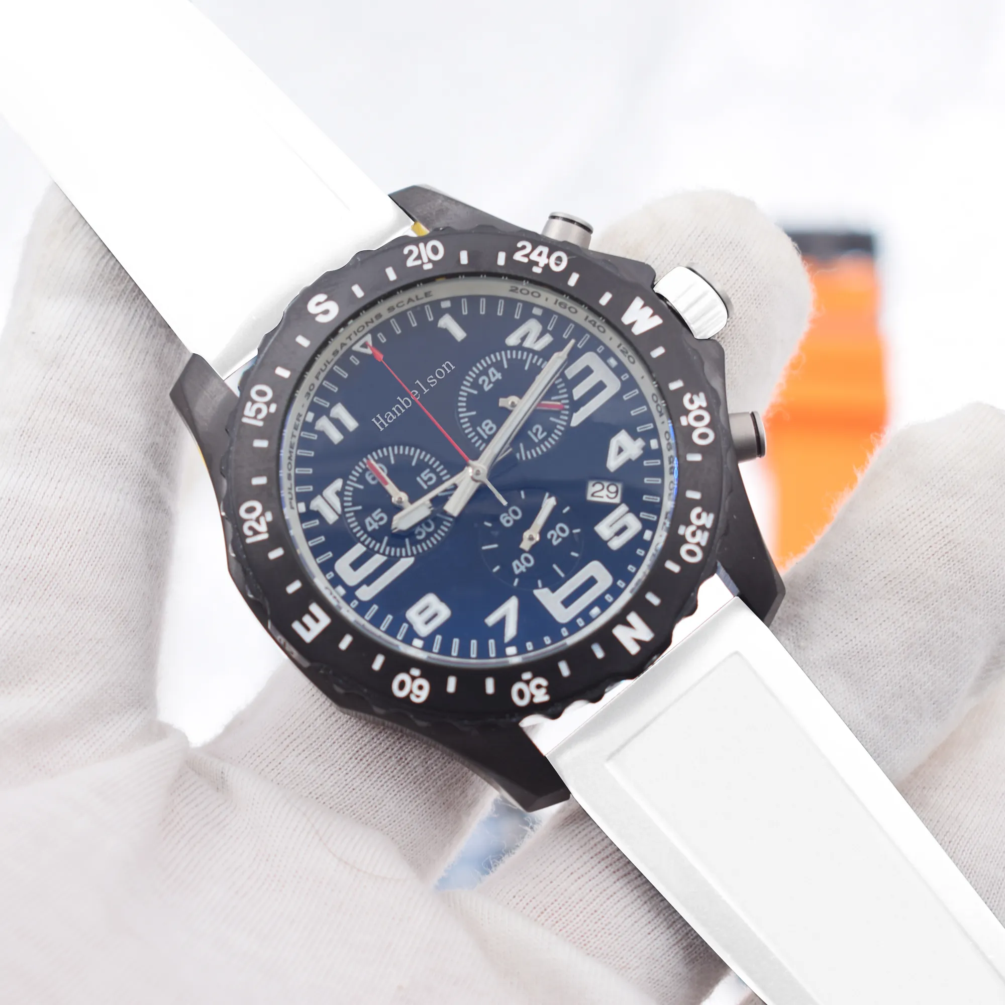 Hanbelson – montre-bracelet blanche pour hommes, à la mode, mouvement à Quartz VK, chronographe, bracelet en caoutchouc, 2022