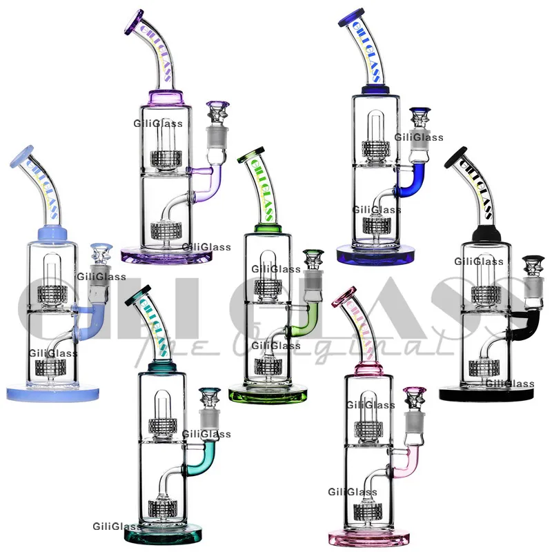 Hookah Tobacco Tubos Bubbler Duplo Perc Qualidade Única Vidro De Vidro De Cera De Cera De Água Bong Tubulação Dab Rigs Percolater 18.8mm Joint Beaker