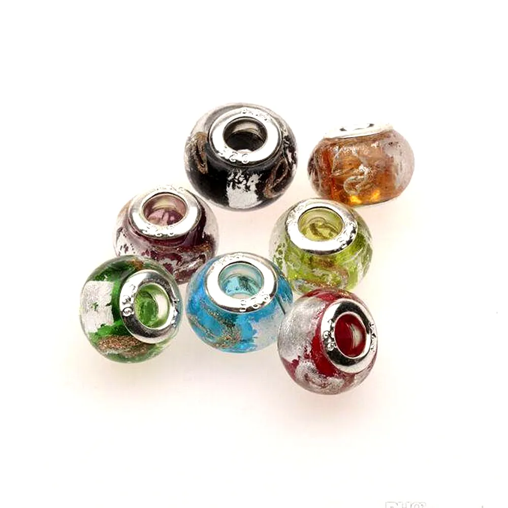 100 ADET Mix Altın Folyo Alfabe "E" Lampwork Cam Büyük Delik Spacers Boncuk Takı Yapımı Için Bilezik Kolye DIY Aksesuarları