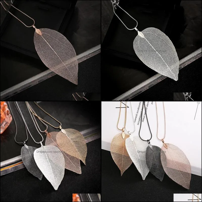 Natural real leaf specimen gold-plated long necklace simple leaf sweater chain