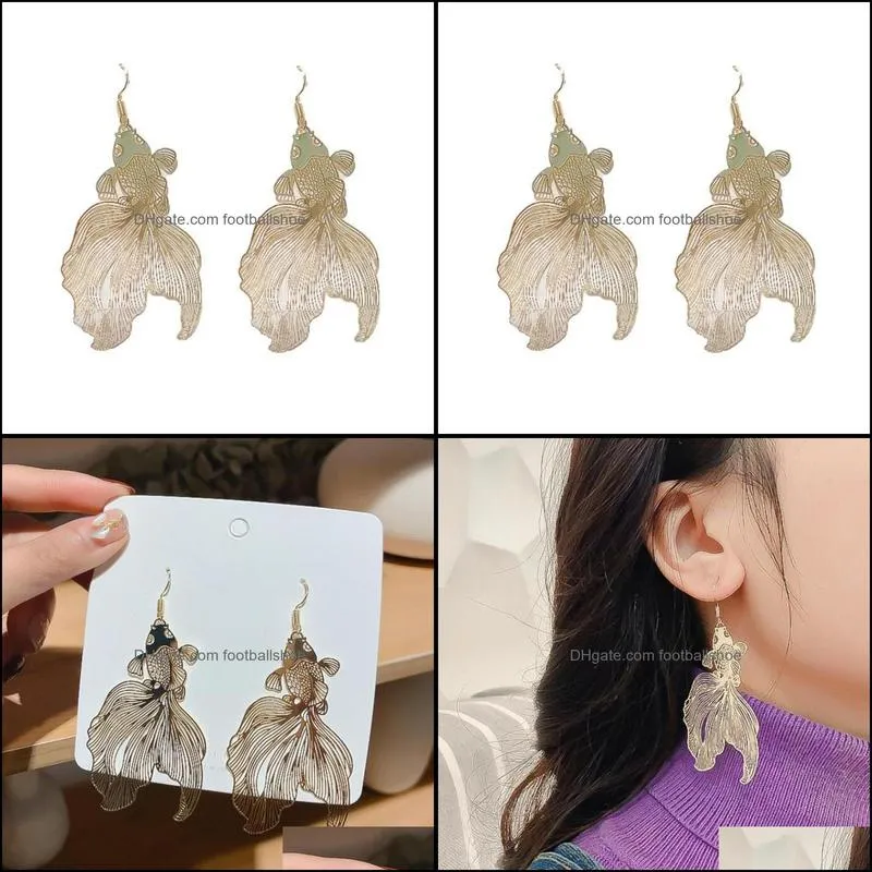 Dangle & Chandelier Fashion Koi Earrings Personality Metal Piece Pendant Hollow Big For Women Gift Jewelry Fish 2021